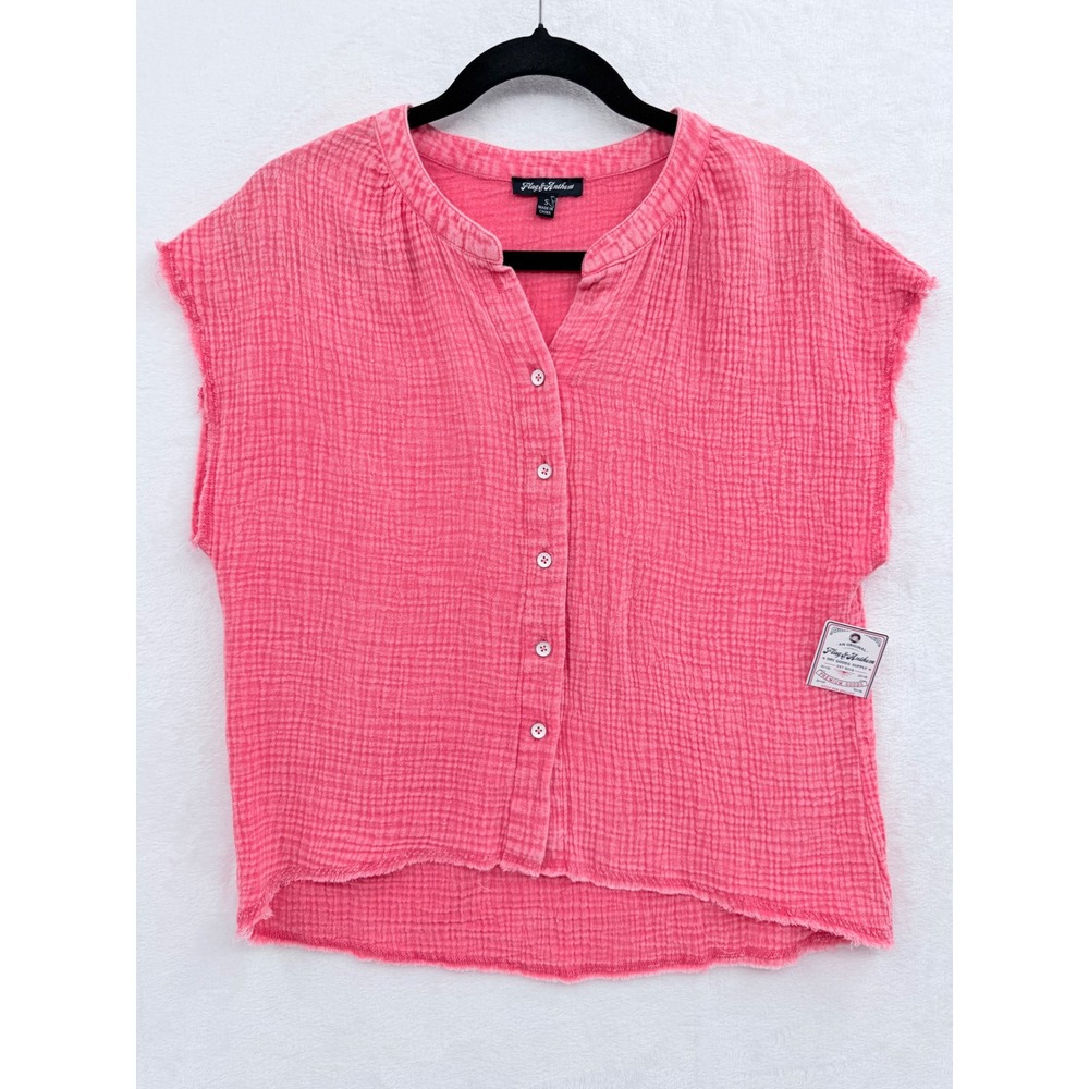 Flag & Anthem Amberly Coral Pink Gauze Button Down Top Small Everyday Coastal